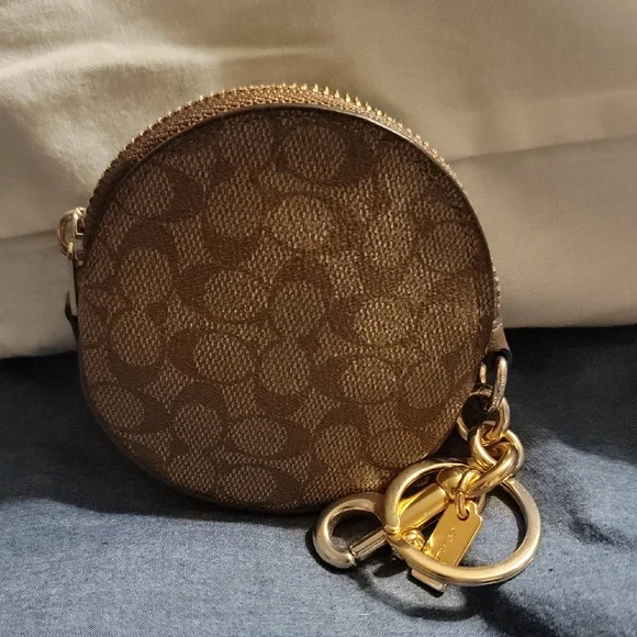 Coach Round Brown Coin Purse with Gold Accents - Picture 2 of 6